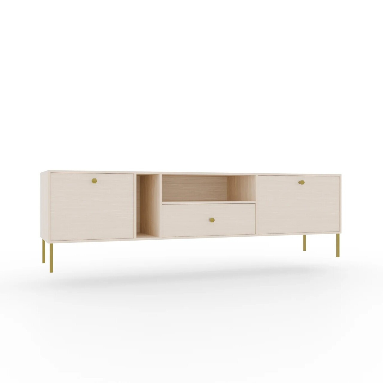 Comoda TV ADRK, Tili 2D 1S, 180x40.8x50 cm, PAL laminat, bej — imaginea 2
