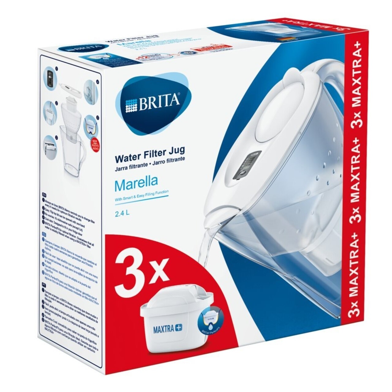 Cana Filtranta Brita, Marella MAXTRA+, Plastic, 2.4 L, Starter Pack + 3 Filtre, Alb