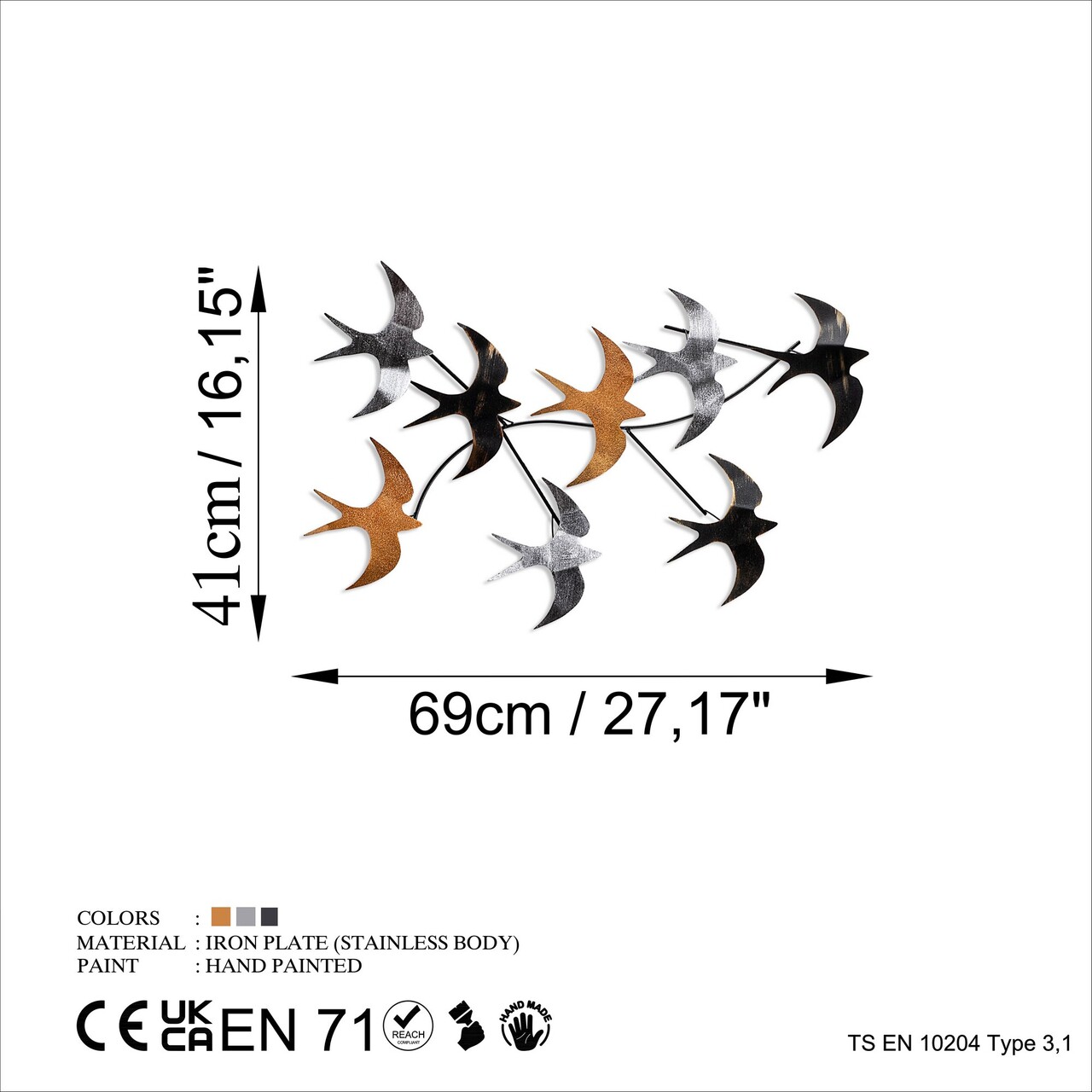 Decoratiune de perete, Flying Birds 2, Dimensiuni: 69 x 41 x 7 cm, Multicolor - view 7