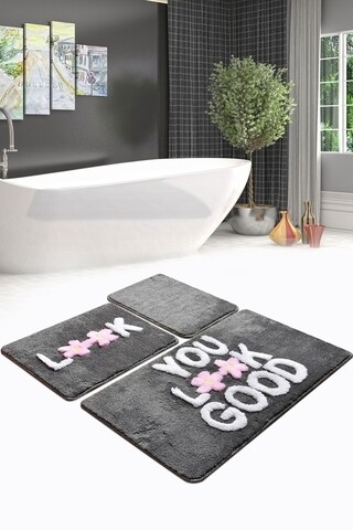 Set 3 covorase de baie Look, Chilai, 40×60 cm/50×60 cm/60×100 cm, gri 40x60