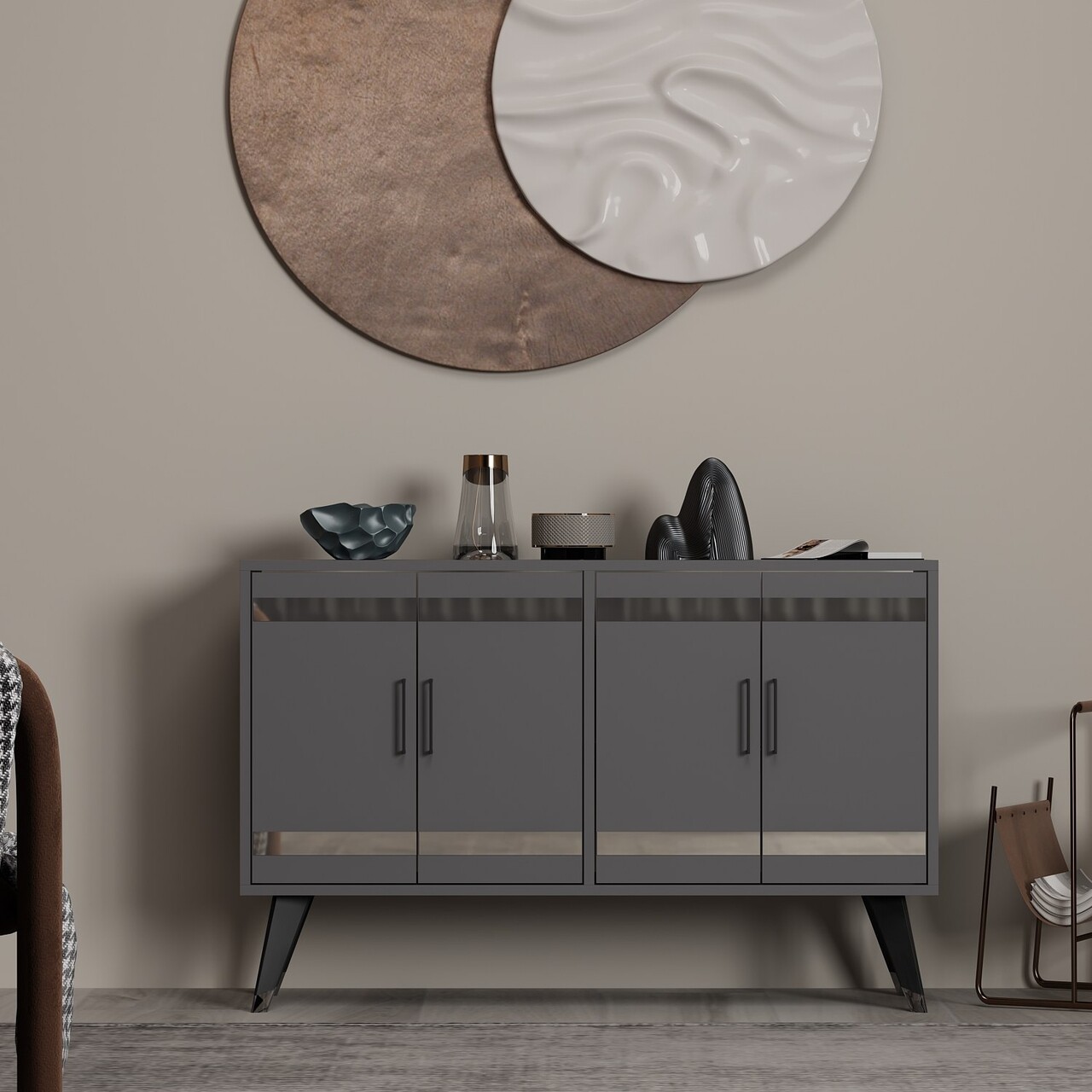 Comoda TV, Odessa, İlda, 120x30x80 cm, PAL, Antracit - 1 | YEO