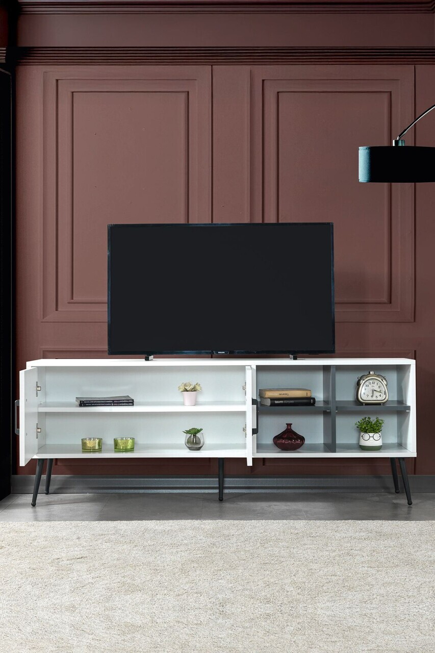 Comoda TV, Hanah Home, Şile 3612, 160x60x35 cm, PAL, Alb / Antracit — imaginea 2