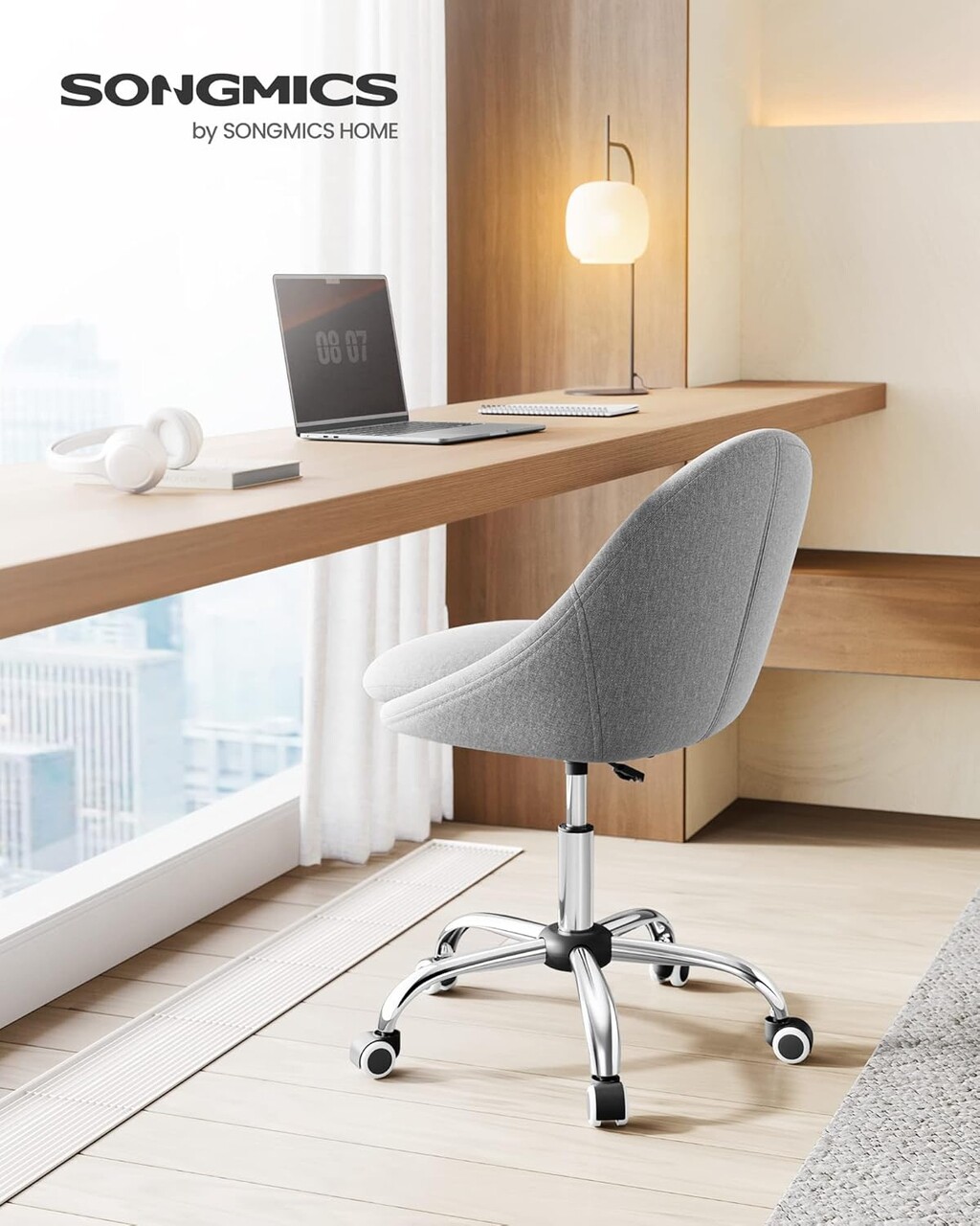 Scaun de birou, Homeoffice, Songmics, 60x60x90 cm, max 110 kg, otel/bumbac/in, gri - 1 | YEO