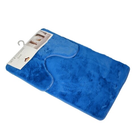 Set 2 covorase pufoase de baie, Casa Plastor, 45 x 73 cm, 37 x 45 cm, poliester/TPR, albastru