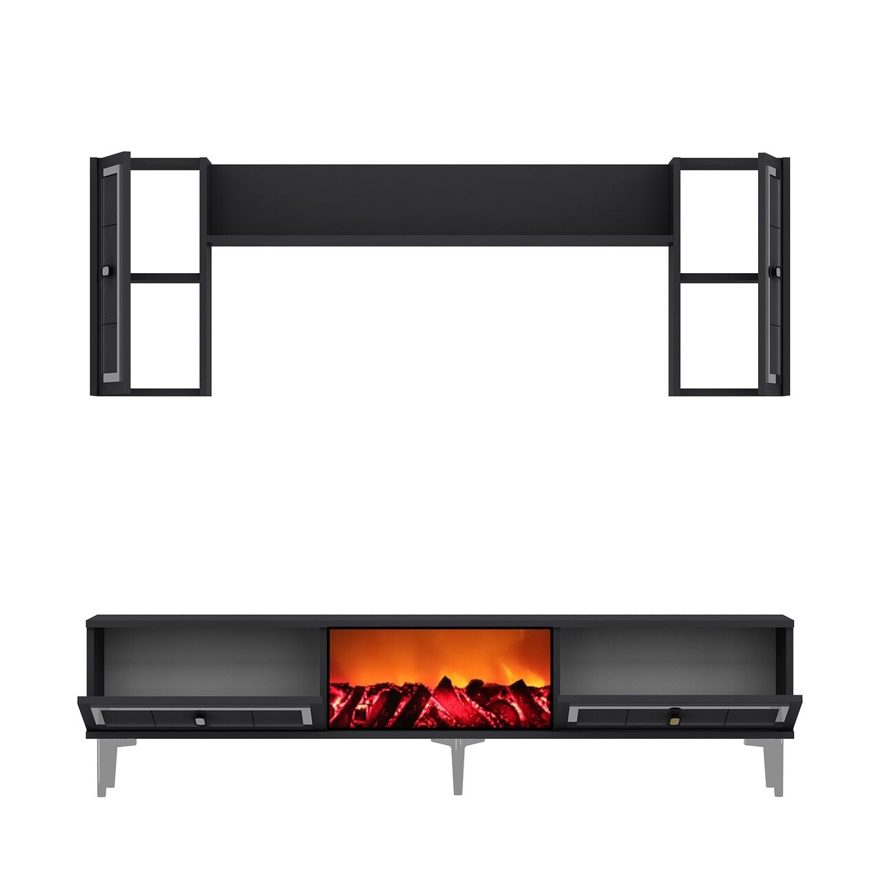 Comoda TV, Hanah Home, Orion Fireplace, 150x44.6x29.6 cm, PAL , Antracit / Argintiu - imagine 5
