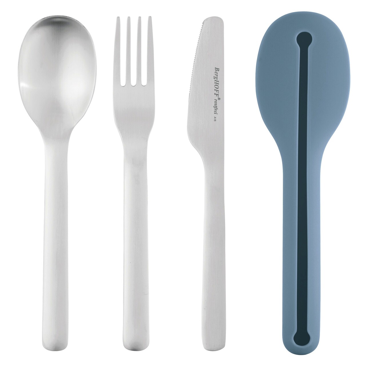 Set Pentru Pranz To Go 4 Piese BergHOFF, Leo Line, Otel/plastic/silicon, Gri/albastru