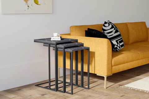 Set masute 3 piese, puqa design, black mermer, pal, negru