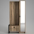 Cuier cu oglinda si pantofar, Tera Home, Lost, 90 x 180 x 35 cm, pal melaminat, nuc