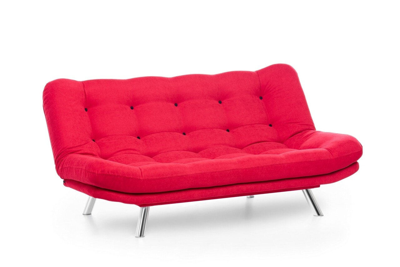 Canapea Extensibila Misa Sofabed, Futon, 3 Locuri, 198x128 Cm, Metal, Rosu