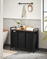 Cos de rufe cu 3 compartimente si raft depozitare, Vasagle, 92.5x33x72 cm, 3x38L, MDF/otel, maro/negru