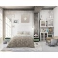 Lenjerie de pat dubla Twinkle Stars Sand, Sleeptime, 3 piese, 200 x 220 cm, cotton blended, crem cu alb