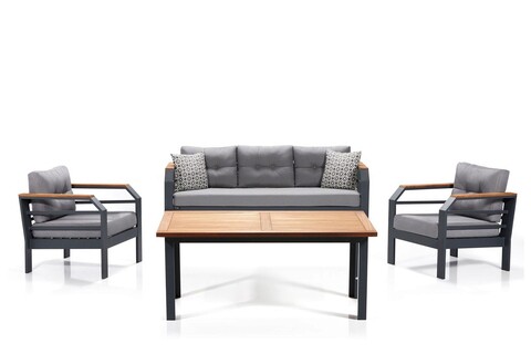 Set mobilier de gradina, clara, assento gri 3+1+1+m, gri/negru