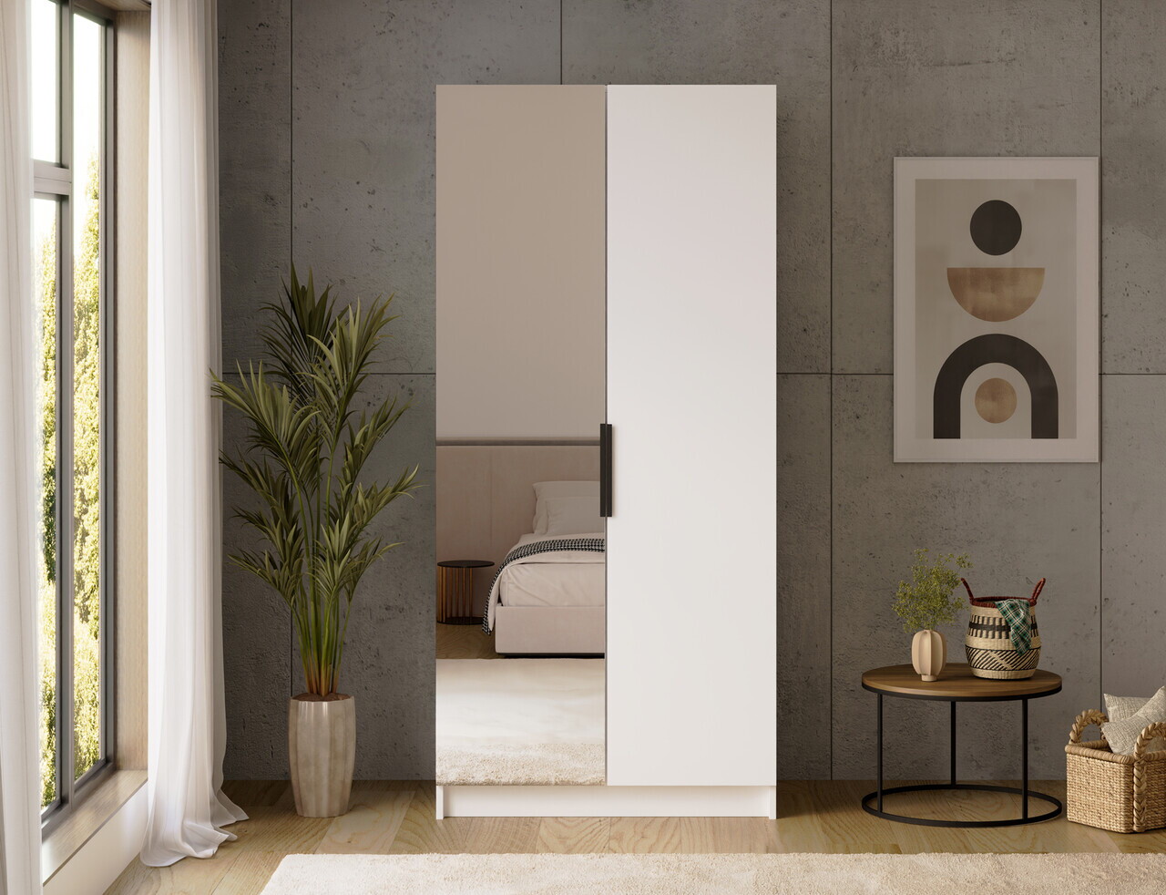 Dulap pentru haine cu oglinda ELTAP, WM1-SZA100, Mirtillo, 100x60x216 cm, PAL laminat, alb — imaginea 4