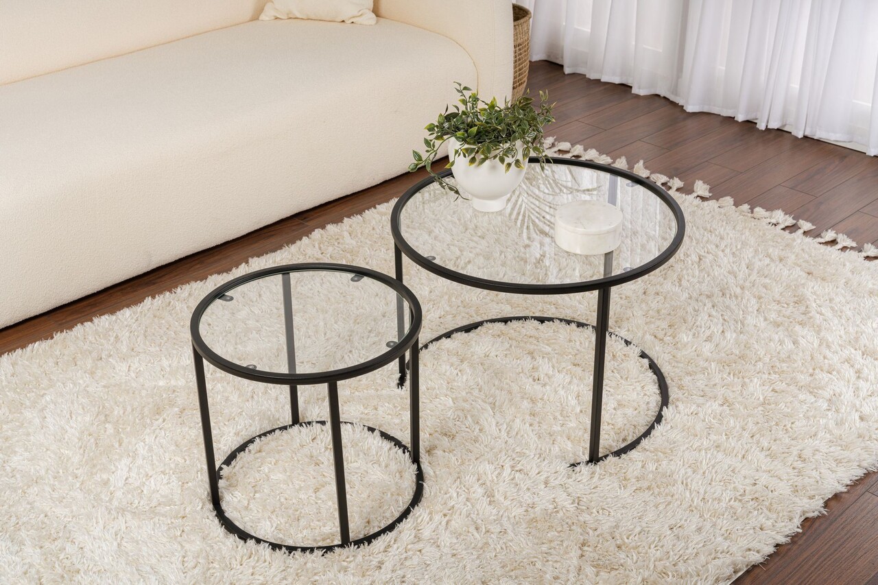 Set masute de cafea, Hanah Home, Black-Transparent-60-42, Negru - view 3