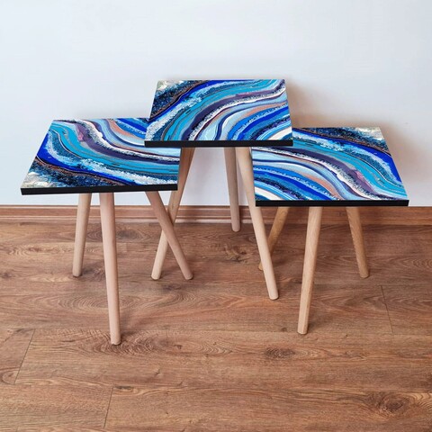 Set masute 3 piese, leona, 3shp289, bleumarin / albastru / alb / mov