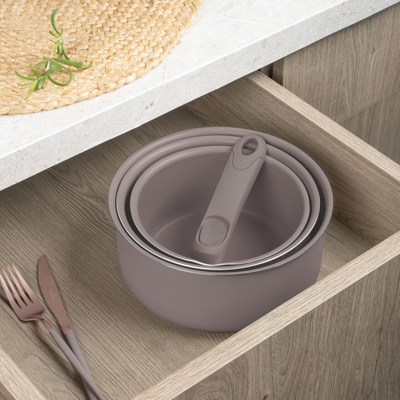 Set pentru gatit Berlinger Haus, Taupe Nordic, 13 piese, aluminiu, taupe mat/natur - imagine 6