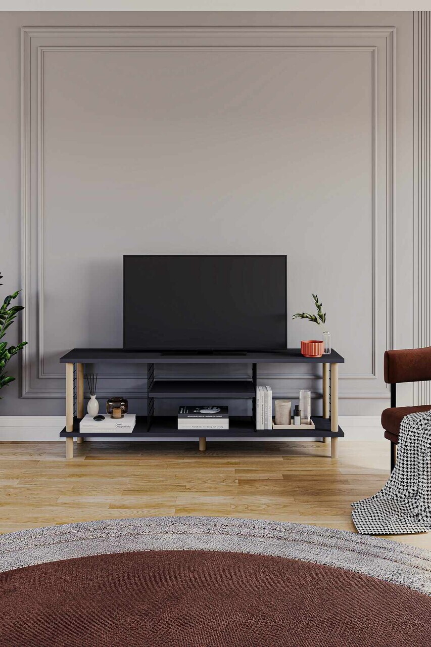 Comoda TV, Hanah Home, Peka-0048, 120x42.6x30 cm, PAL, Antracit — imaginea 2