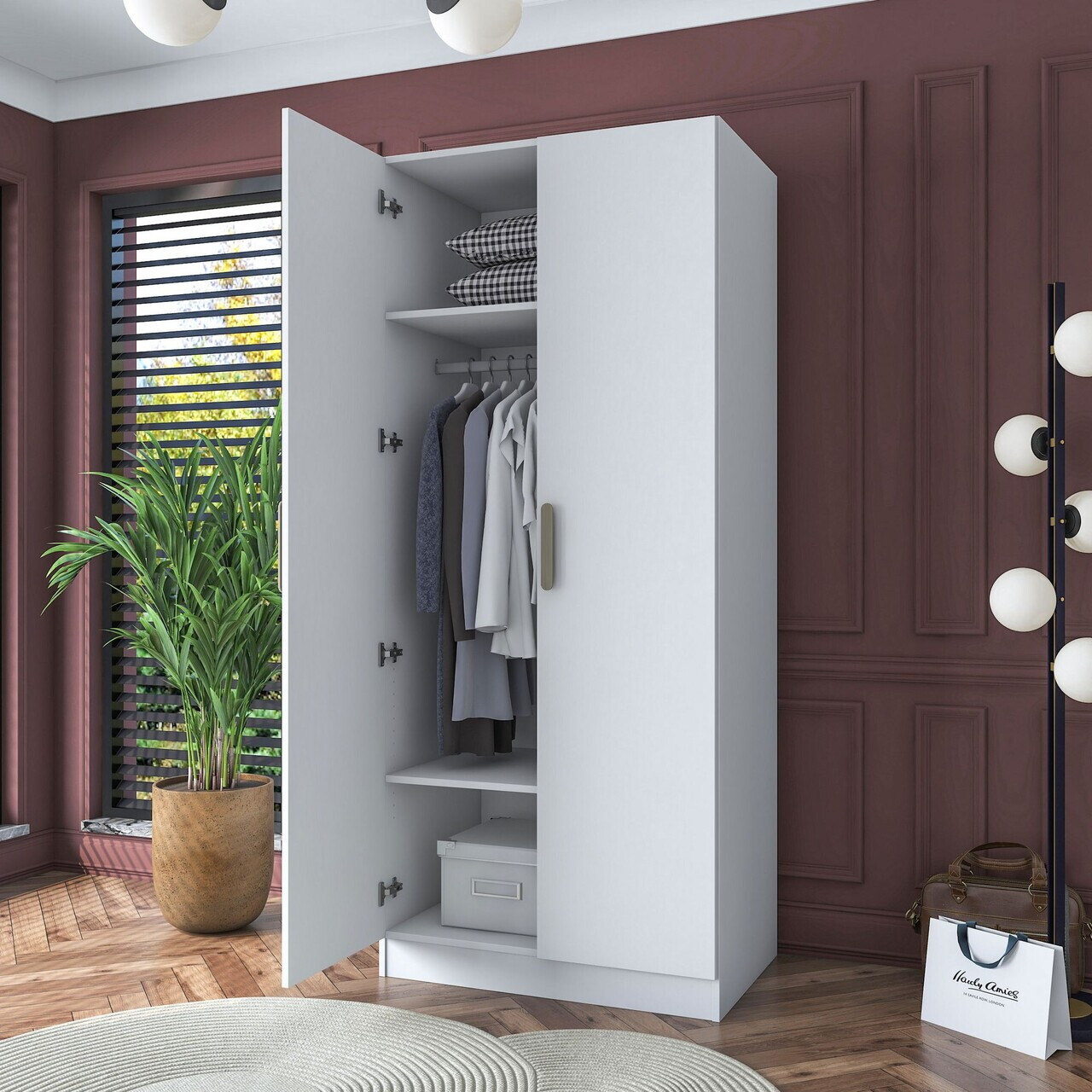 Dulap pentru haine, Hanah Home, BA161, 90x210x57.5 cm, PAL melaminat, Alb - view 4