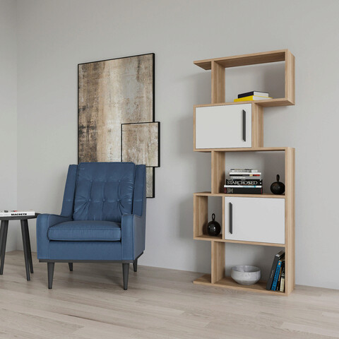 Corp biblioteca, retricy, raven, 72x25x171.8 cm, pal, stejar / alb