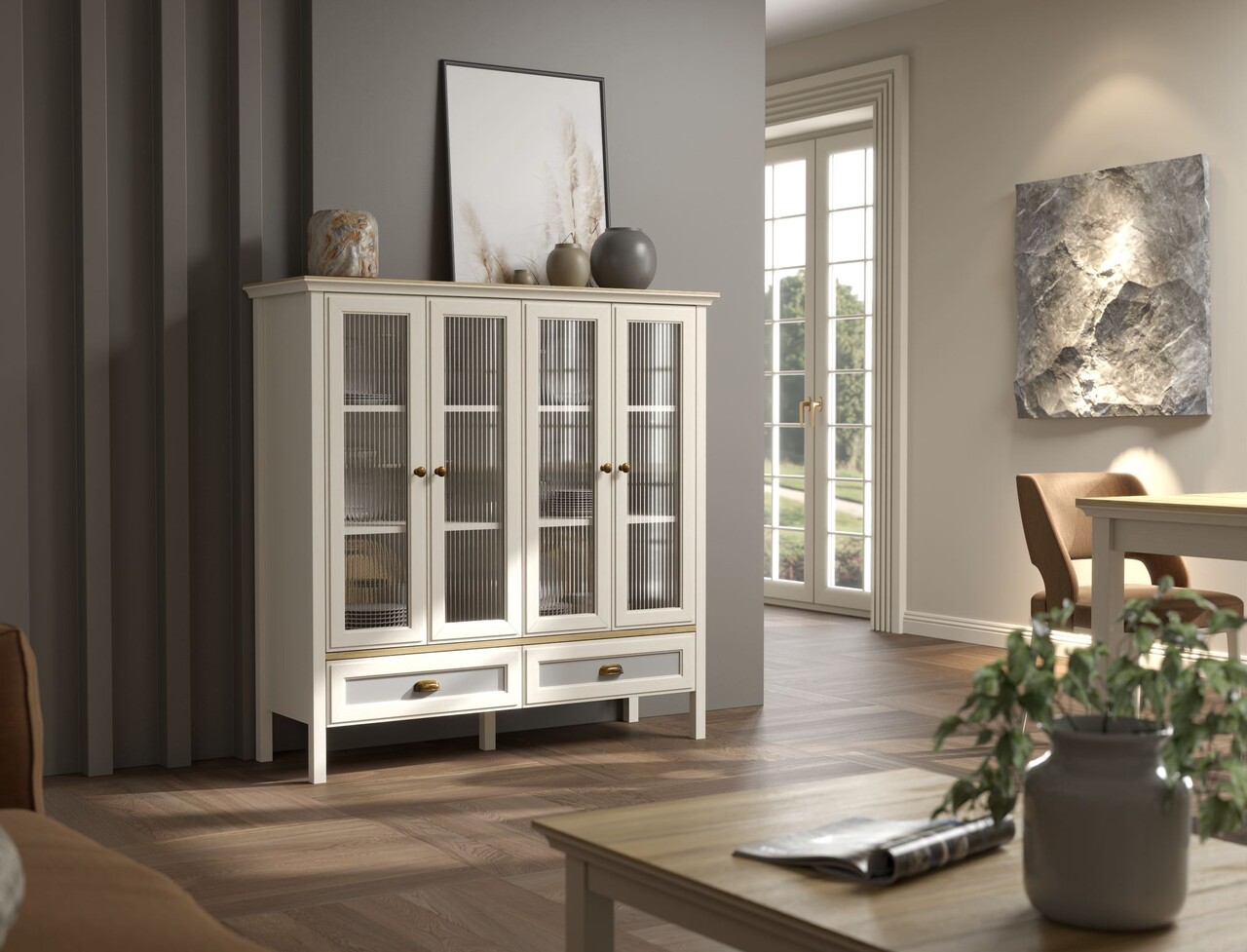 Dulap multifunctional, Hanah Home, FRN-21029, 136x136.8x46.1 cm, PAL, Crem / Stejar / Gri - view 5