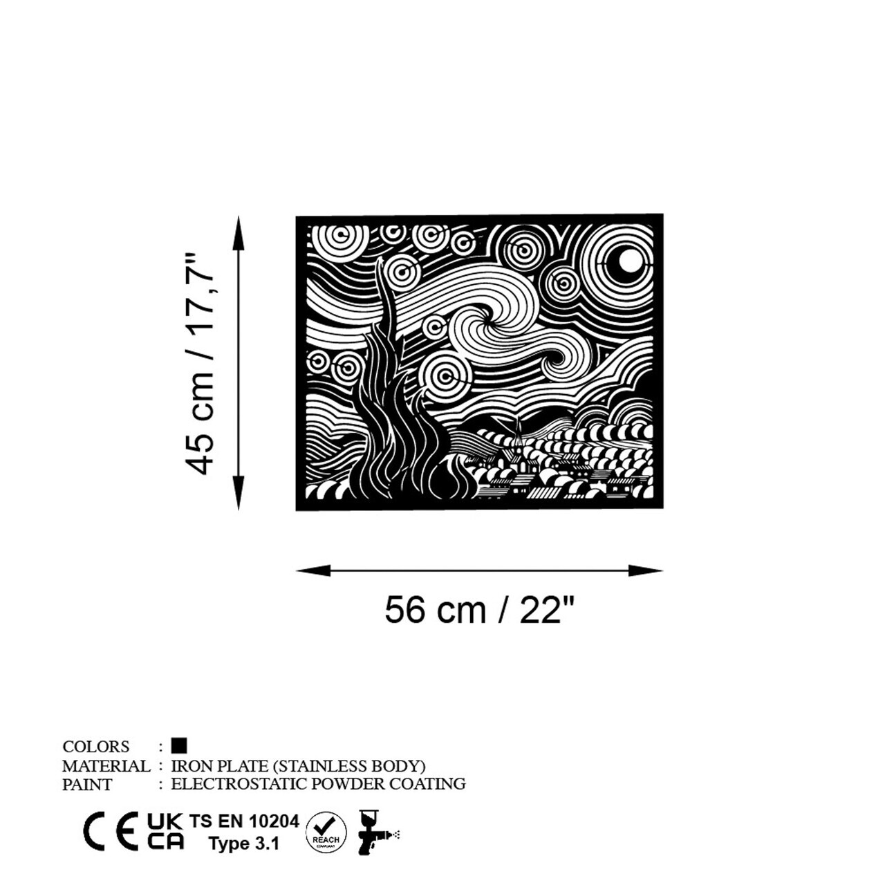 Decoratiune de perete, Vangogh 2, Dimensiuni: 56 x 45 cm, Negru — imaginea 6