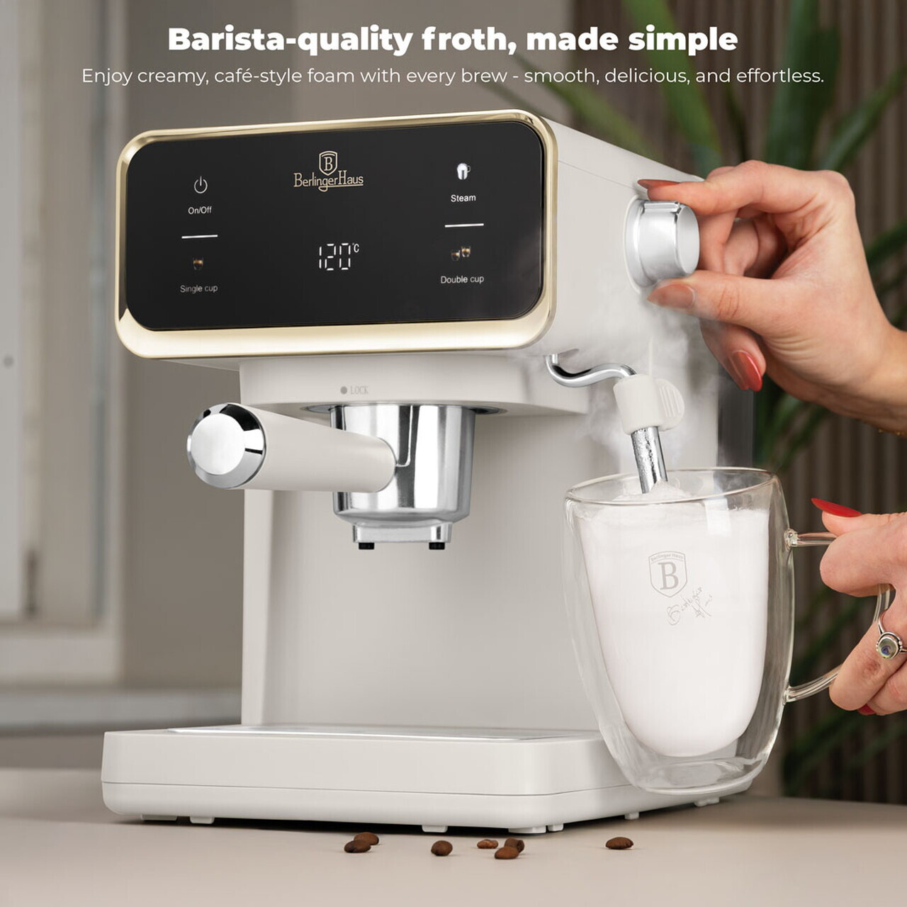 Espressor digital 3 in 1 Berlinger Haus, Sahara, 950W, 21x25.9x28 cm, inox, crem mat - view 5