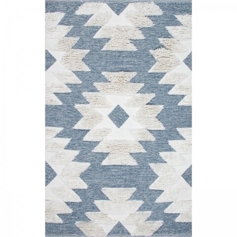 Covor rezistent Eko, AFR 01 – Sky Blue, White, 100% bumbac, 80 x 150 cm Covoare