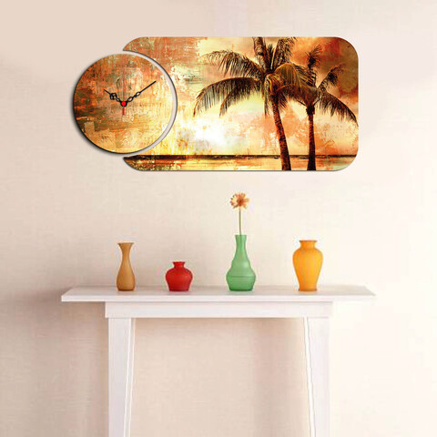 Set ceas si tablou decorativ, yms-08, mdf , dimensiune: 68 x 32 cm, multicolor