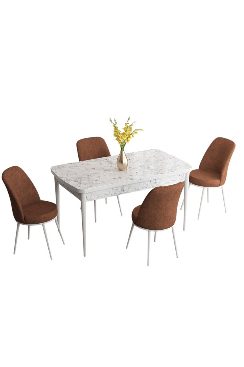Set masa extensibila si scaune (5 piese), Hanah Home, Han, Model de marmură albă / Teracotă — imaginea 2