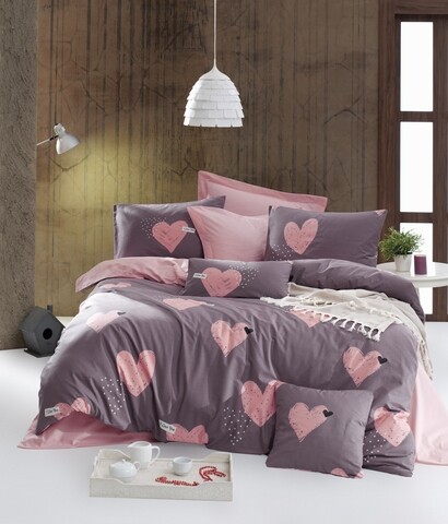 Lenjerie de pat pentru doua persoane, enlora home, jana, 100% bumbac ranforce, 4 piese, roz prafos