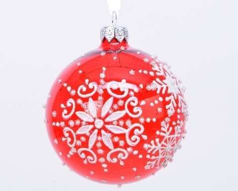 Glob Snowflake, Decoris, Ø8 cm, sticla, rosu