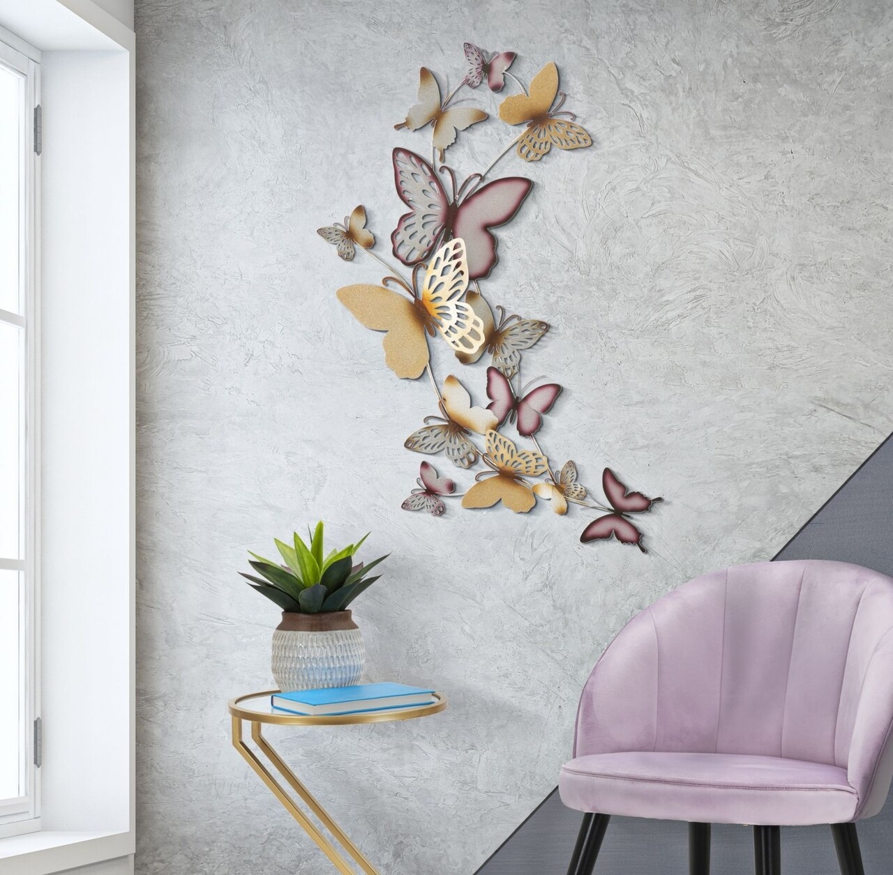 Decoratiune de perete Butterflies Bordeaux, Mauro Ferretti, 59.5x111.5 cm, fier, multicolor - 1 | YEO