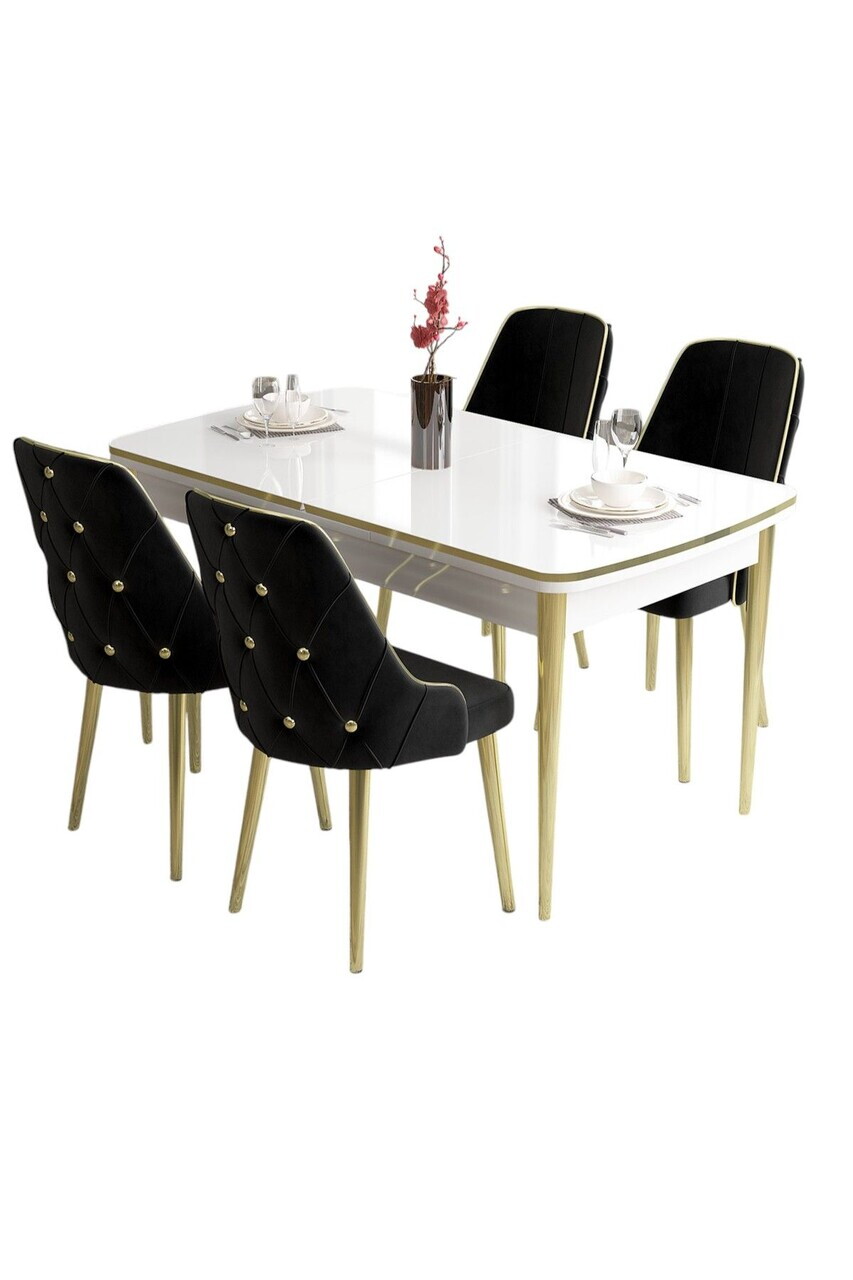 Set masa si scaune (5 piese), Hanah Home, Tia, Alb / Auriu / Negru — imaginea 2