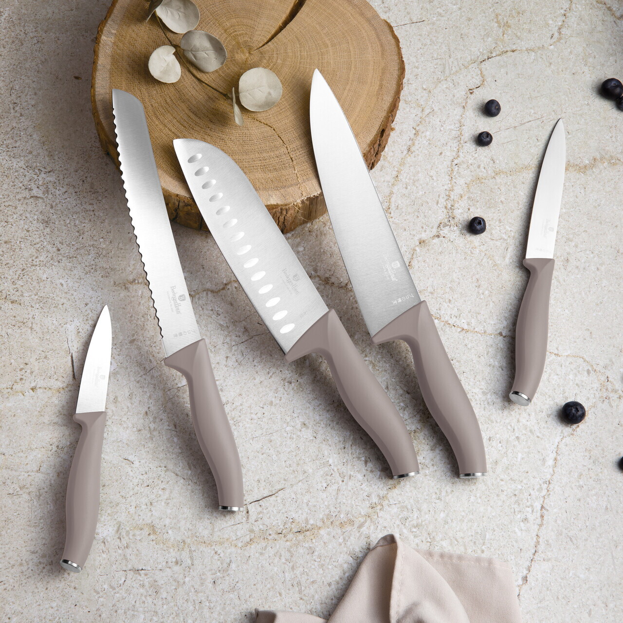 Set 5 cutite cu suport magnetic Berlinger Haus, Taupe, inox/lemn, taupe mat/natur - imagine 4
