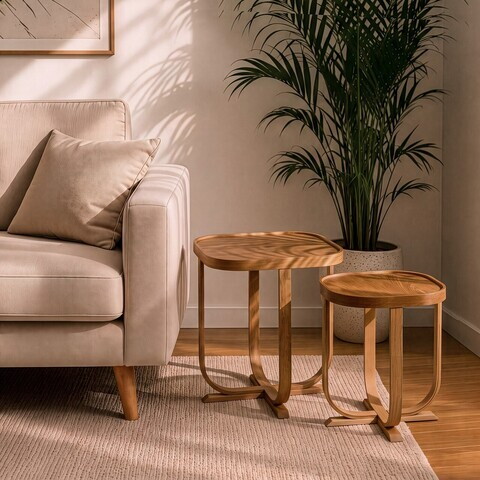 Set masute 2 piese, Hanah Home, Hisar 2, LEMN MASIV DE STEJAR, Stejar