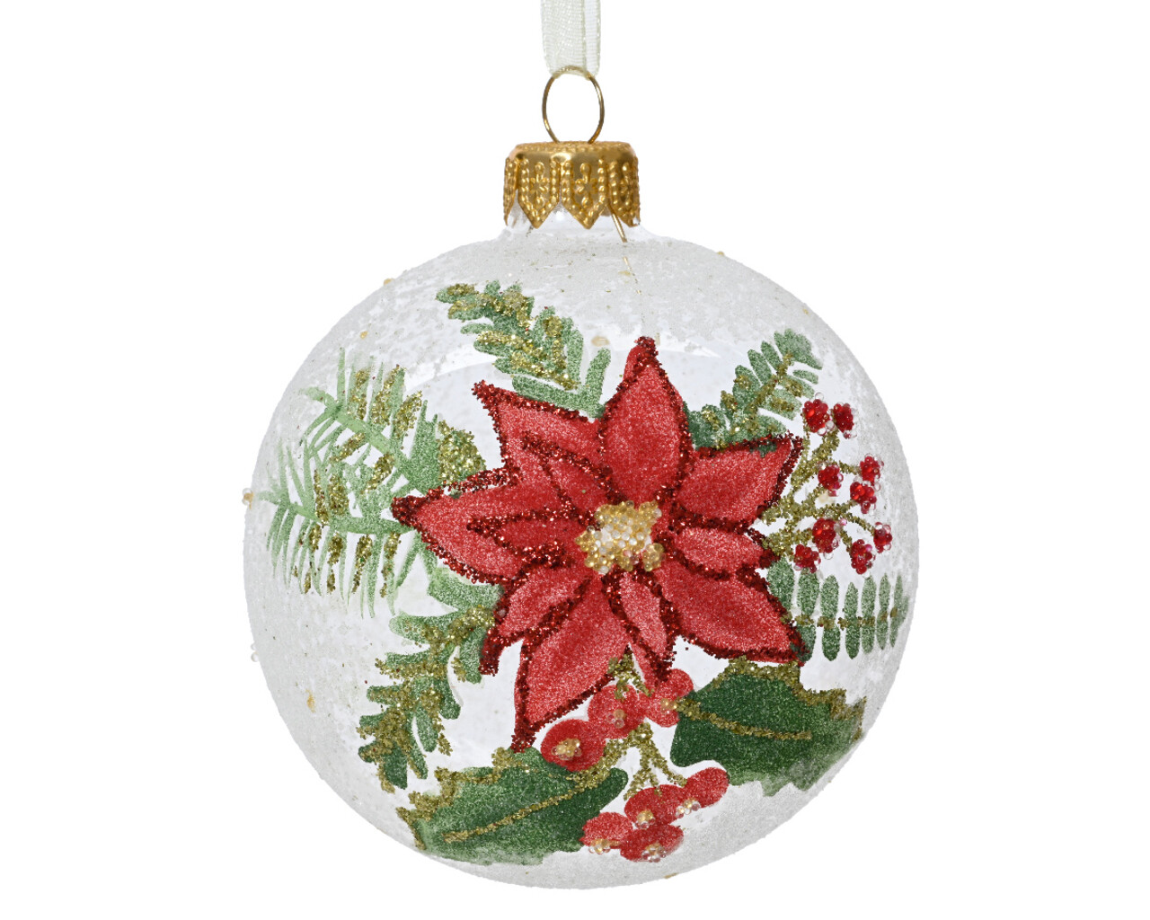 Glob Pointsettia w branches, Decoris, 8 cm, sticla, multicolor - 2 | YEO