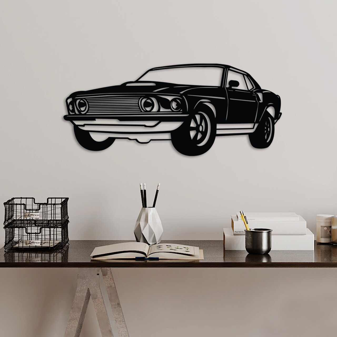 Decoratiune de perete, FORD Mustang 1969 Fastback, Dimensiune: 60 x 26 cm , Negru
