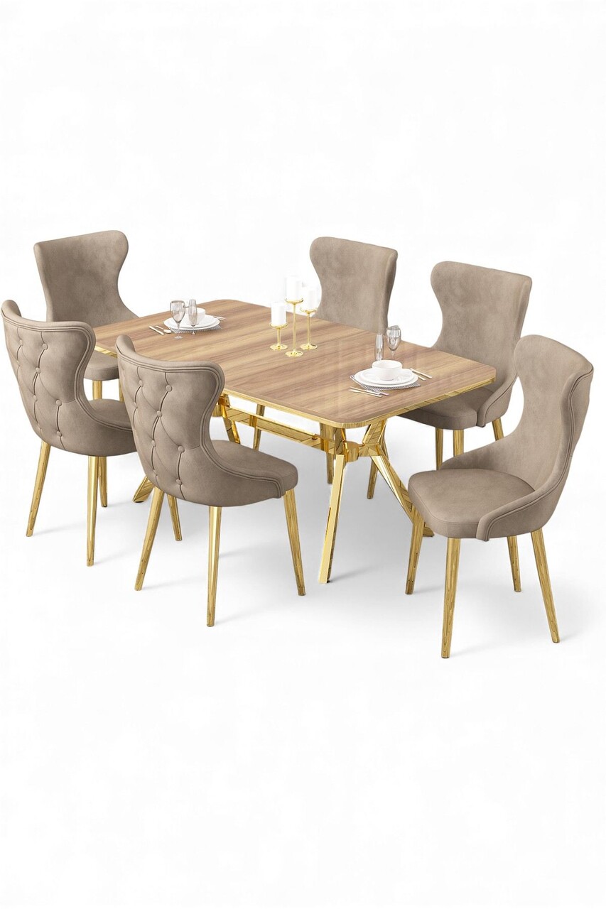 Set masa extensibila si scaune, Hanah Home, Esla, Stejar / Auriu / Cappuccino - view 2