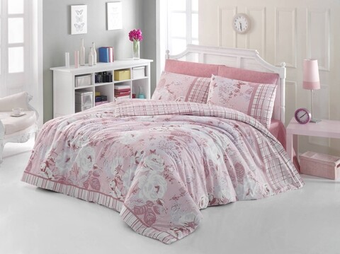 Lenjerie de pat dubla lucia, nazenin home, 4 piese , 240x260 cm, bumbac ranforce, roz