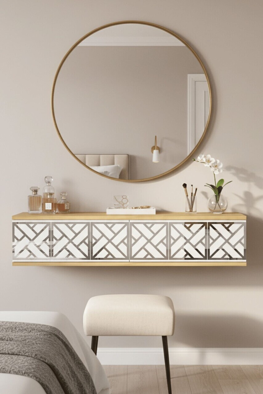 Dulap, Hanah Home, Arex 120, 120x25.5x29.6 cm, Stejar Safir / Alb / Argintiu — imaginea 2