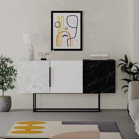 Consola, Decortie, Tontini, 150 x 79.5 x 42 cm, pal melaminat, alb/negru Comode