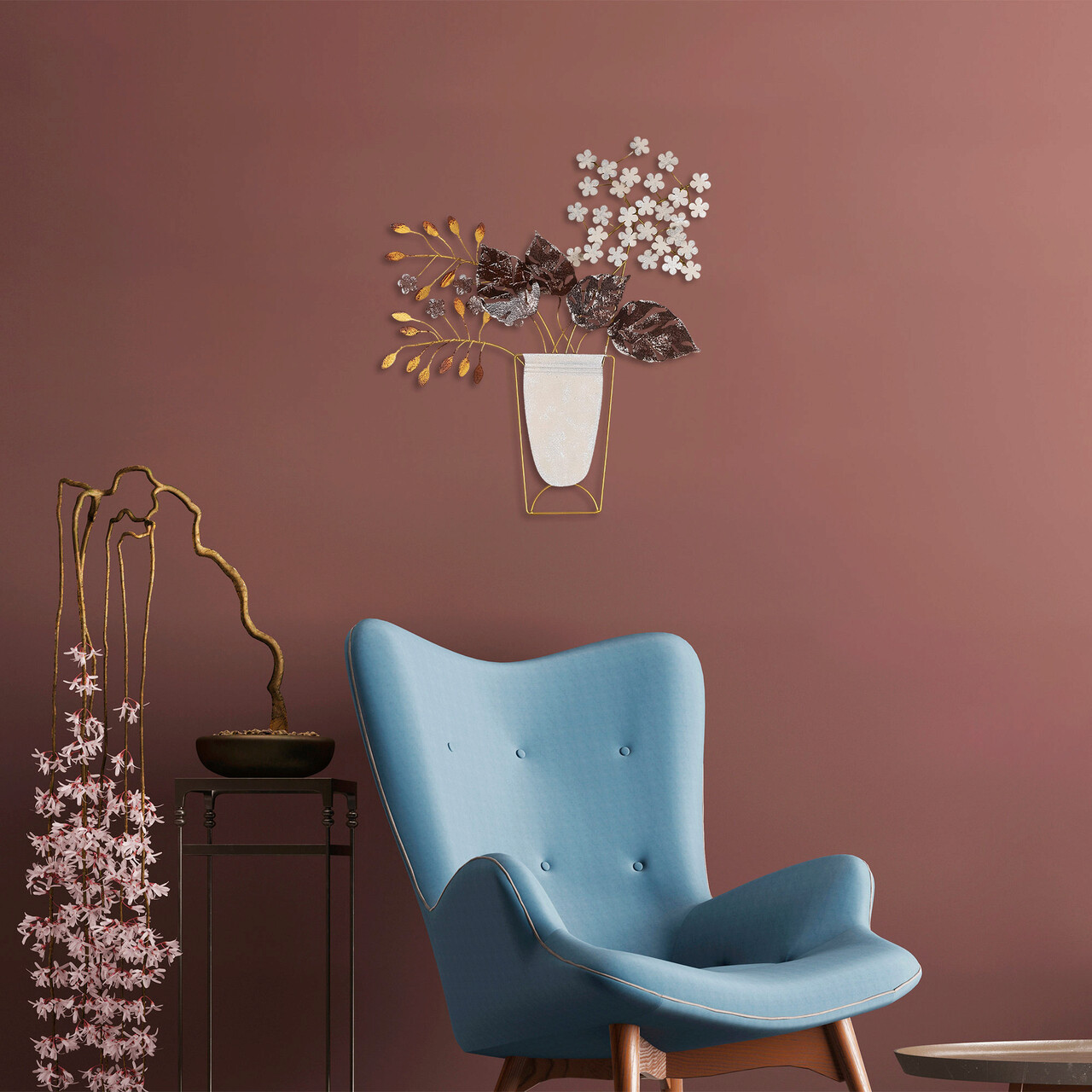 Decoratiune de perete, Flowers in Pots, Metal, Dimensiune: 47 x 55 cm, Multicolor - 1 | YEO
