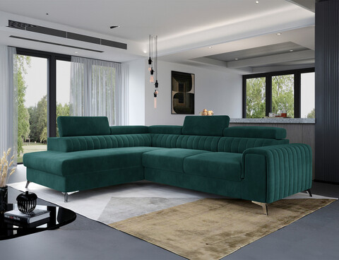 Coltar extensibil stanga 4 locuri, ELTAP, Lau-11, Laurence, 278x205x92 cm, lemn/poliester, verde