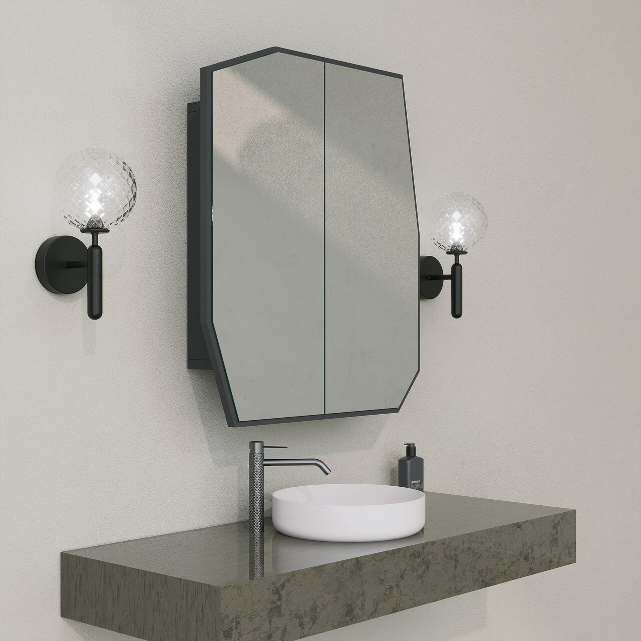 Dulap de baie, Neostill, Quartz Cabinet, 12x45x50 cm, MDF , Negru - 2 | YEO