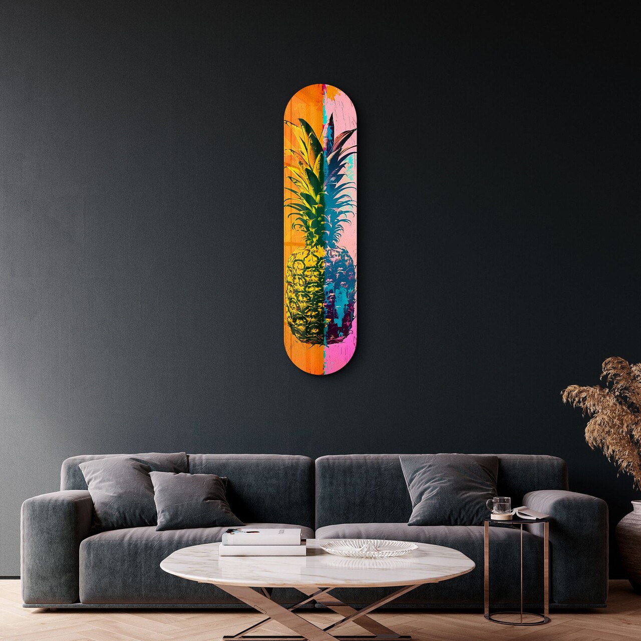 Tablou decorativ, Ananas Pink Orange| Glass Wall Art, Dimensiune: 20 x 80 cm, Multicolor - view 2