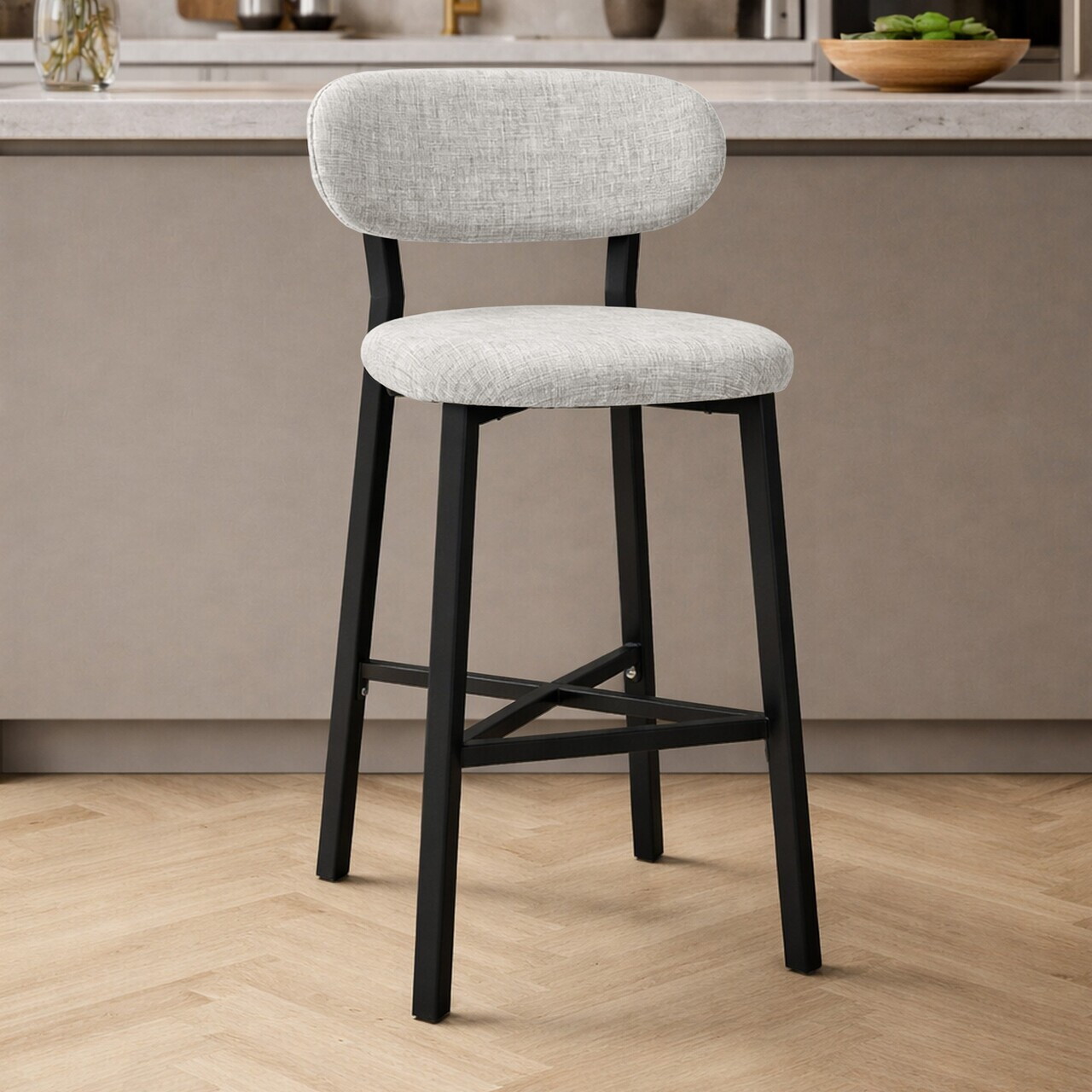 Scaun de bar, Hanah Home, Luna, 42x100x45 cm, Fier/Poliester/In, Crem — imaginea 2