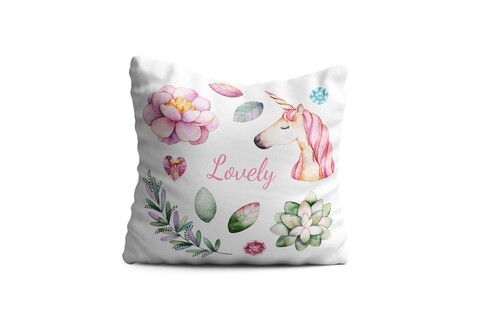Perna decorativa lovely unicorn, oyo kids, 43x43 cm, poliester, multicolor