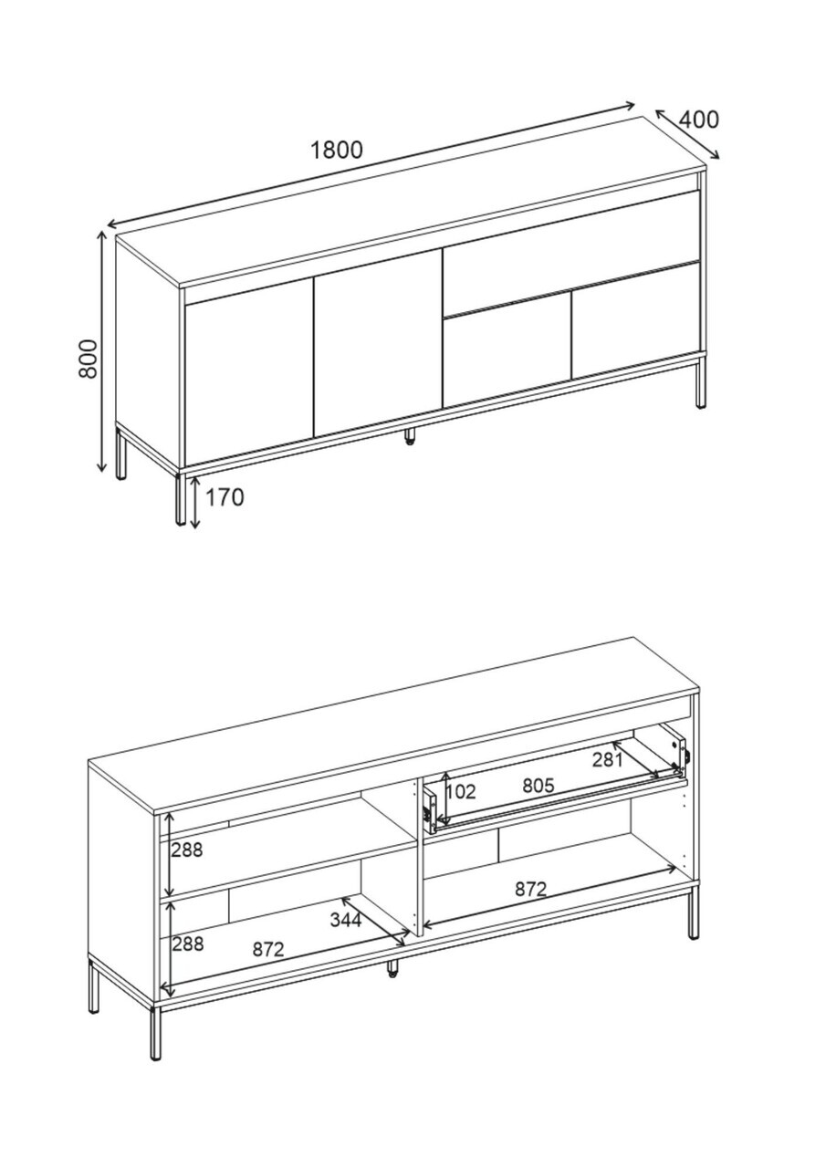Consola, Hanah Home, Lorenza, 180x80x40 cm, PAL, Nuc Milano / Negru lemn / Negru — imaginea 6