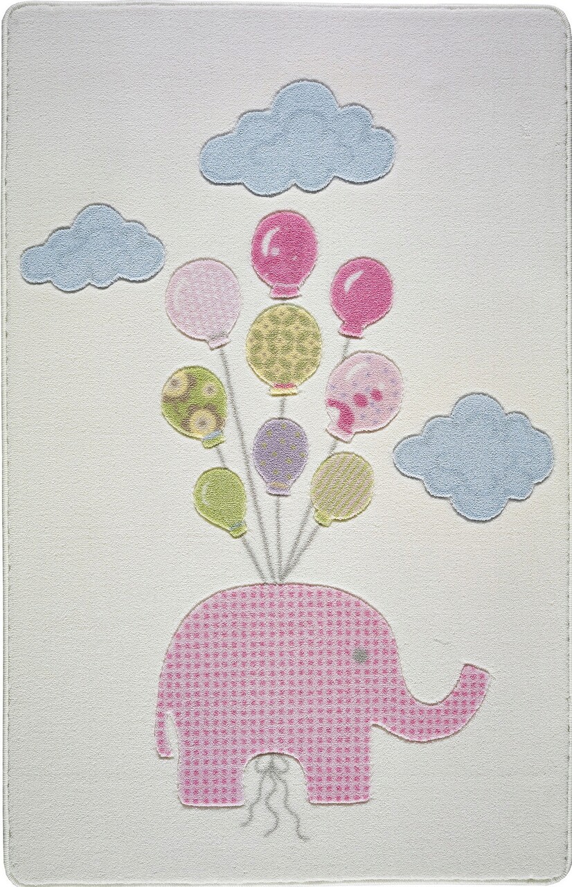 Covor, Sweet Elephant, 133x190 cm, Poliamida, Ecru / Roz / Albastru / Bej - 1 | YEO
