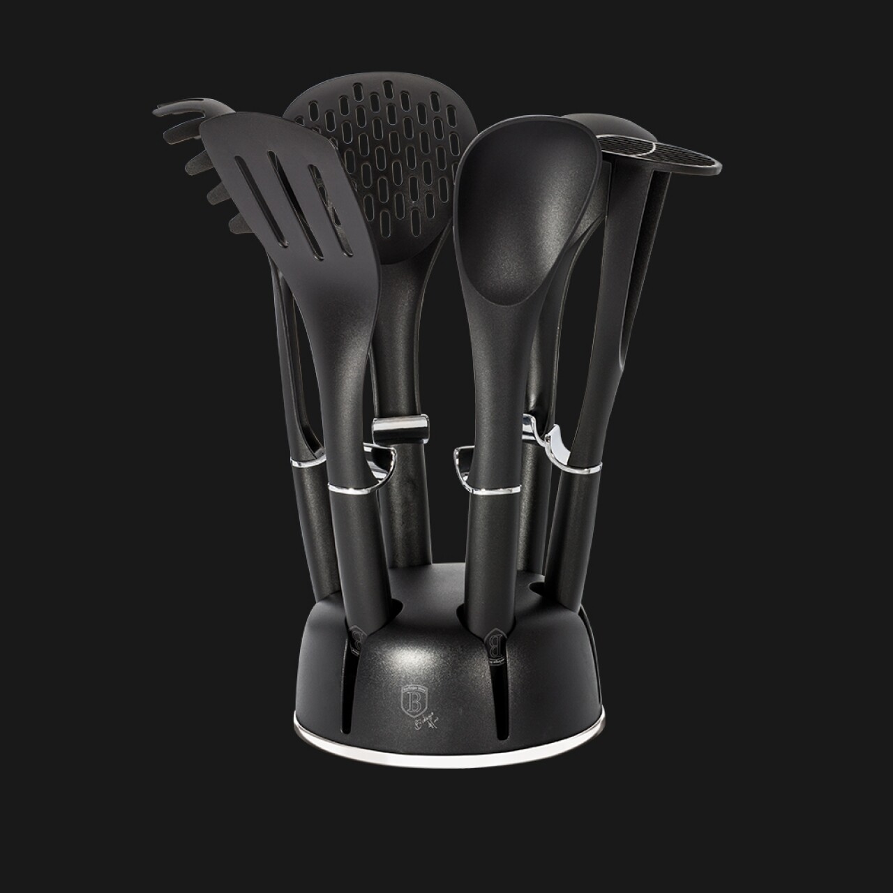 Set 7 ustensile de bucatarie cu suport Black Royal, Berlinger Haus, plastic, negru/maro